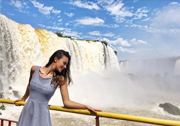 tuvana turkay in waterfall brazil