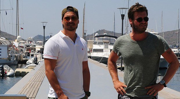 Cagatay ulusoy and kivanc tatlitug in bodrum marina